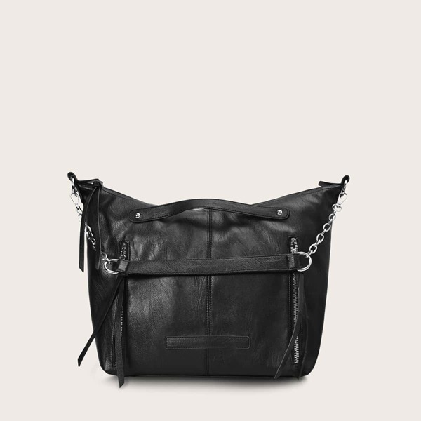 

Double Zip Satchel Bag, Black