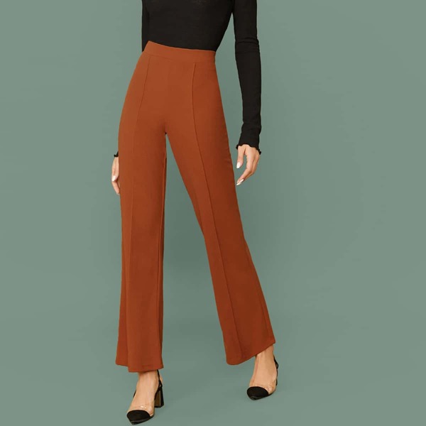 

Flare Leg Solid Pants, Rust brown