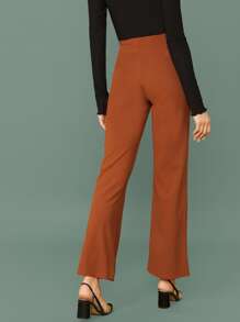 SHEIN Privé Flare Leg Solid Pants - Rust Brown - View 2