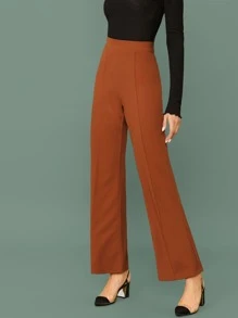 SHEIN Privé Flare Leg Solid Pants - Rust Brown - View 3