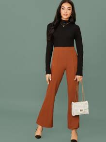 SHEIN Privé Flare Leg Solid Pants - Rust Brown - View 5