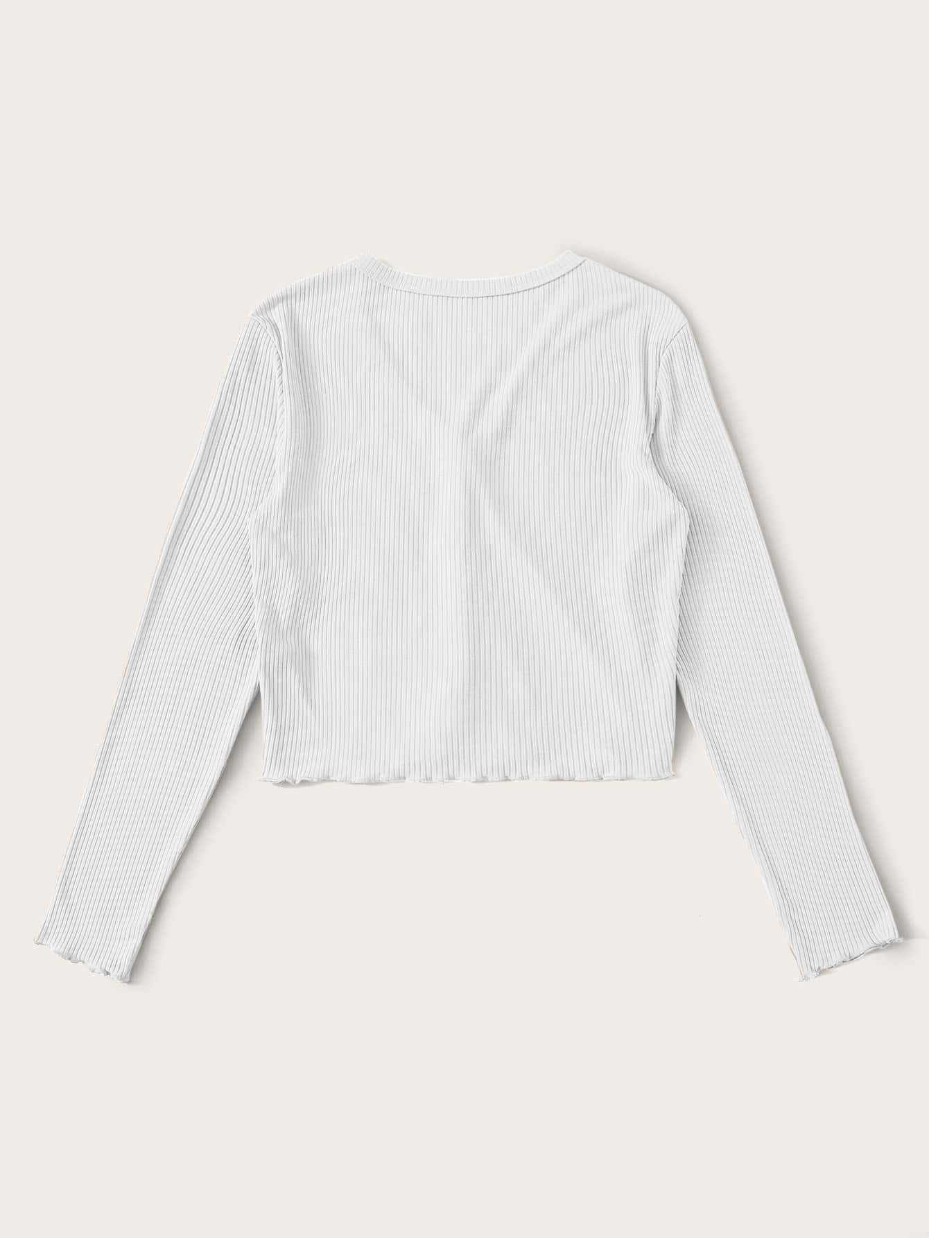 

Lettuce Edge Button Front Rib Top, White