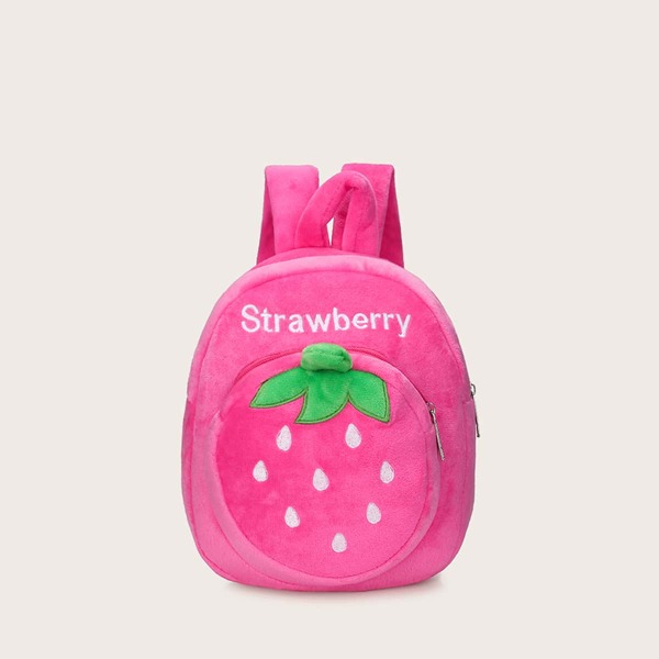 

Girls Letter Embroidered Fluffy Backpack, Hot pink