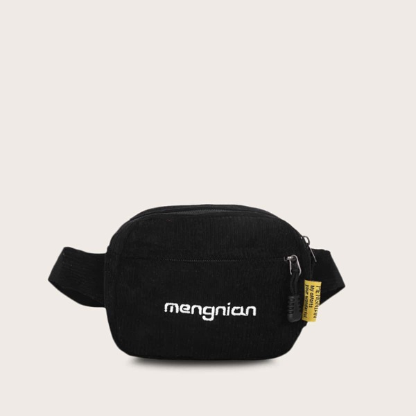 

Kids Letter Embroidered Zip Front Fanny Pack, Black