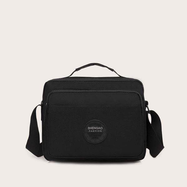 

Men Letter Patch Crossbody Bag, Black
