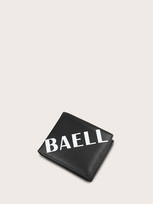 

Men Letter Graphic Fold Over Wallet, Black