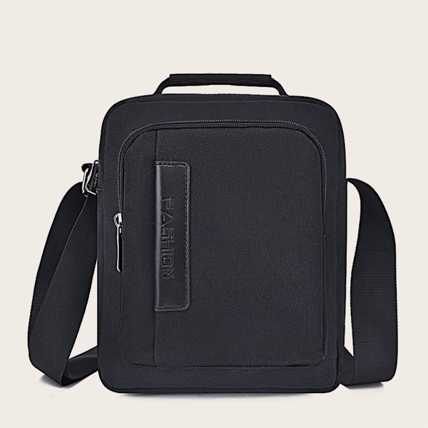 

Men Letter Patch Decor Crossbody Bag, Black