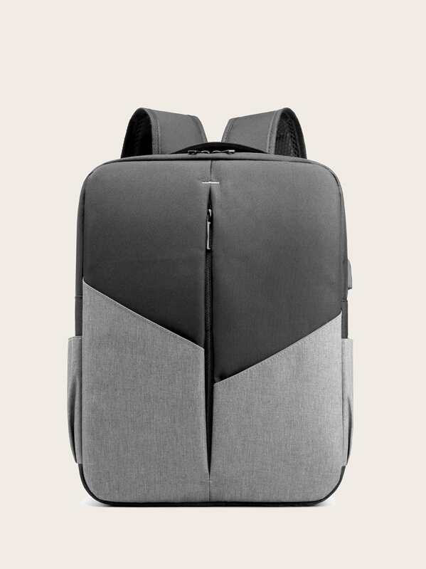 

Men Color Block Zip Front Backpack, Grey