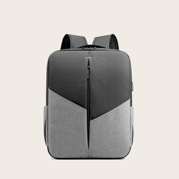 

Men Color Block Zip Front Backpack, Grey