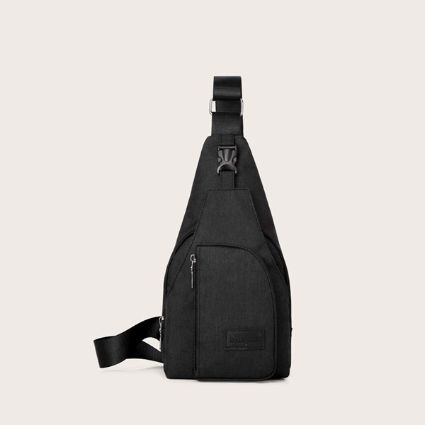 

Men PU Patch Decor Sling Bag, Black