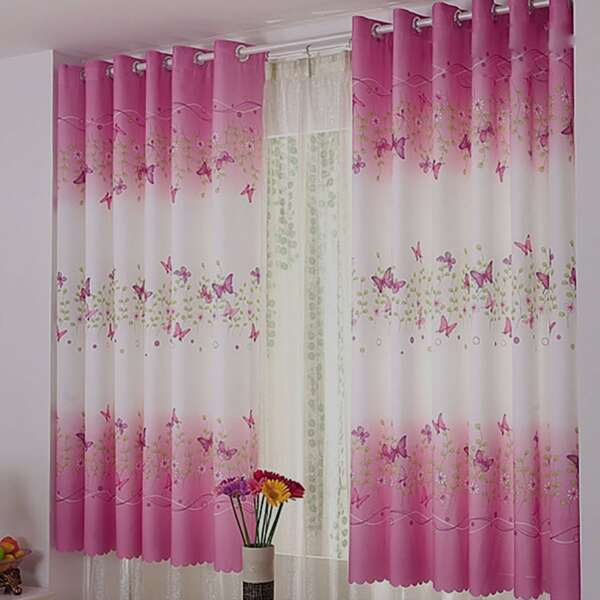 

Floral & Butterfly Print Curtain, Pink