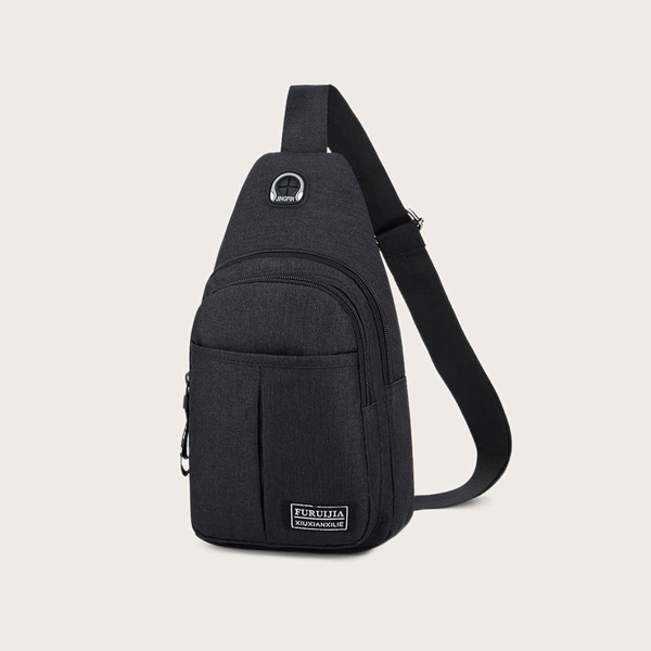 

Men Letter Patch Decor Sling Bag, Black