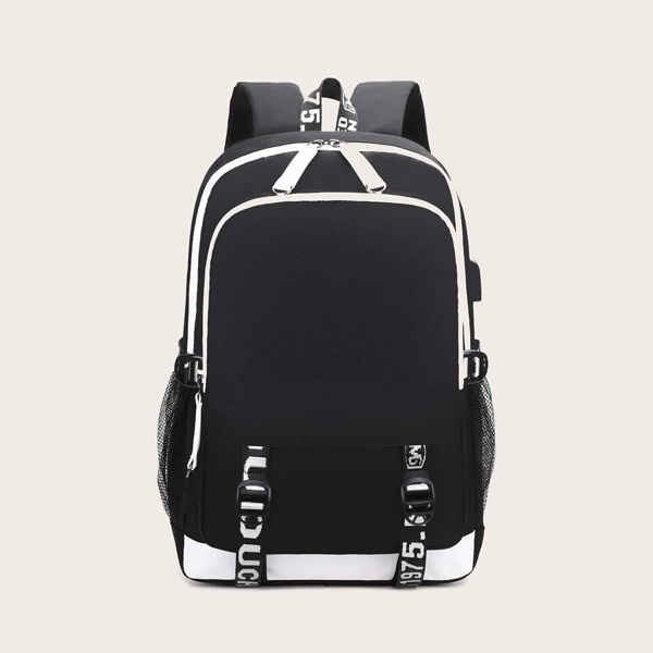 

Men Letter Graphic Side Pocket Backpack, Black