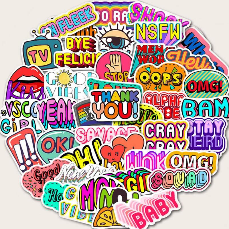 

50pcs Colorful Slogan Pattern Sticker