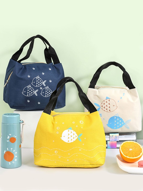 

1pc Cartoon Fish Print Portable Lunch Bag, Multicolor