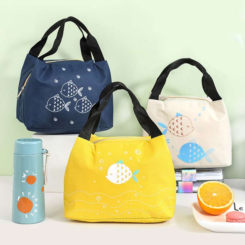 

1pc Cartoon Fish Print Portable Lunch Bag, Multicolor