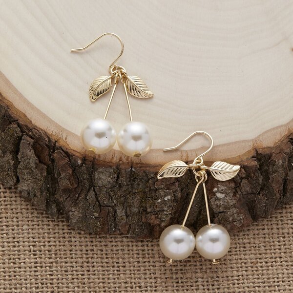 

1pair Pearl Decor Drop Earrings, Gold