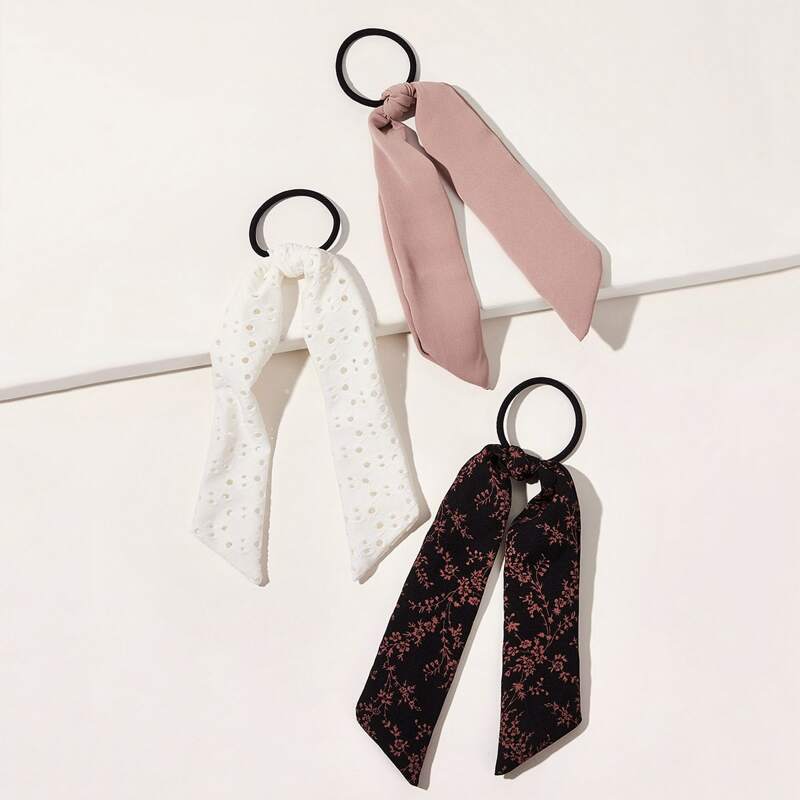 

3pcs Ditsy Floral & Lace Hair Tie, Multicolor