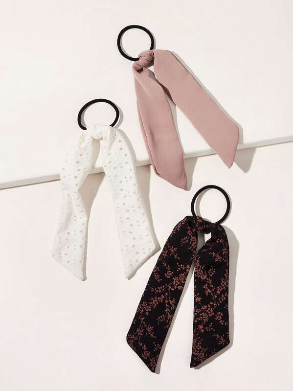 

3pcs Ditsy Floral & Lace Scrunchie Scarf, Multicolor