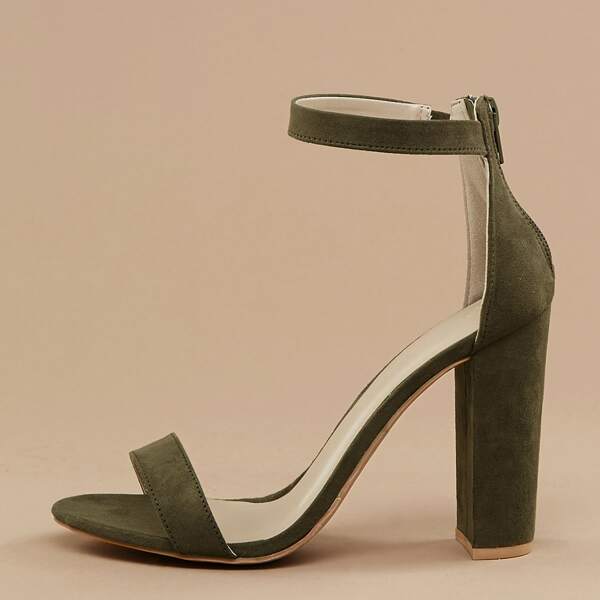 

Ankle Band Open Toe Block Heel Sandals, Army green