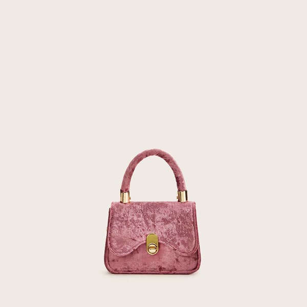 

Mini Twist Lock Velvet Satchel Bag, Pink