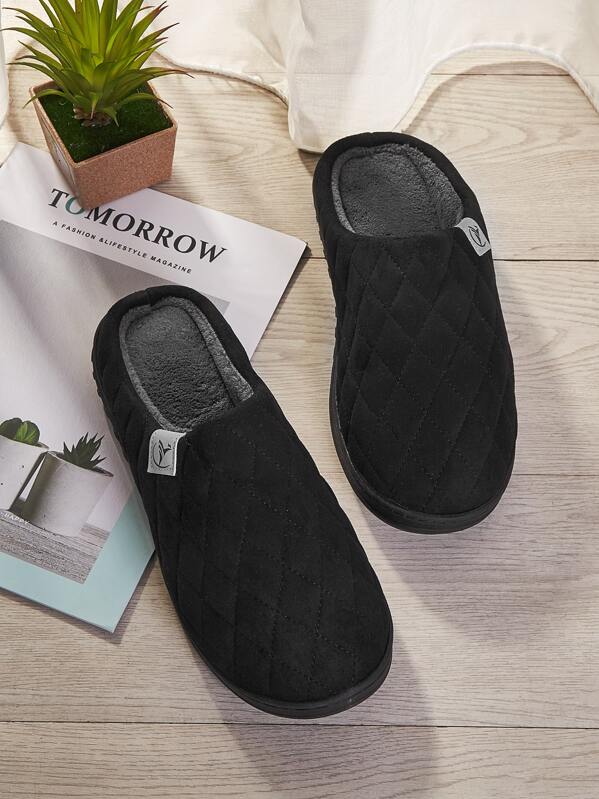 

Men Quilted Detail Slippers, Black