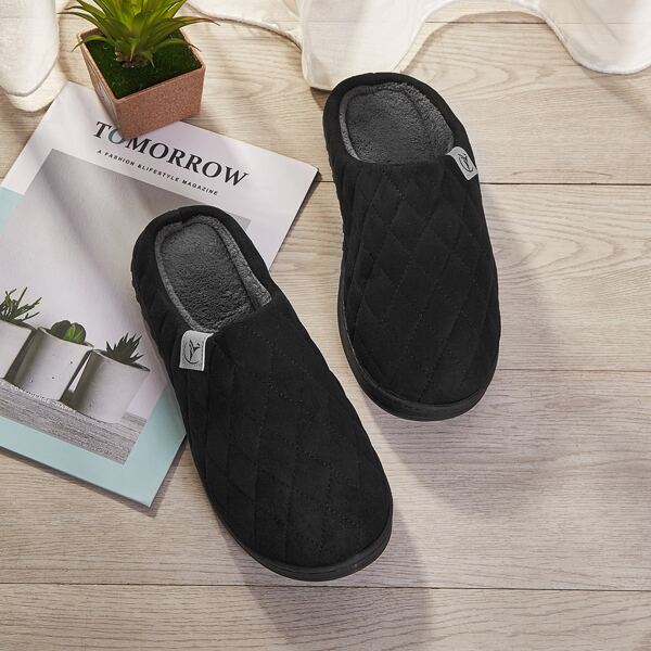 

Men Quilted Detail Slippers, Black