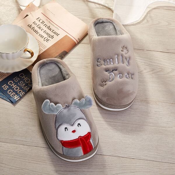 

Men Letter Embroidered Asymmetrical Slippers, Brown