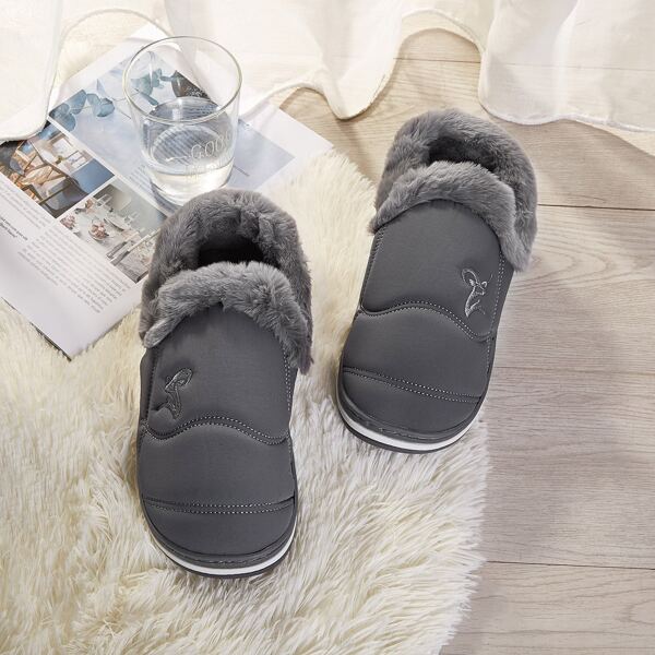 

Men Contrast Faux Fur Wide Fit Slippers, Grey