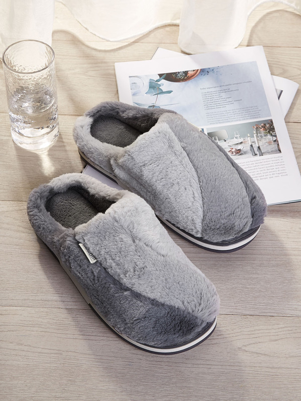 

Men Color Block Fluffy Slippers, Grey