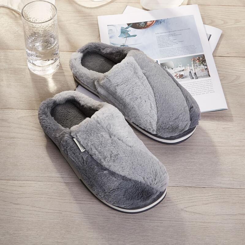 

Guys Color Block Fluffy Slippers, Grey