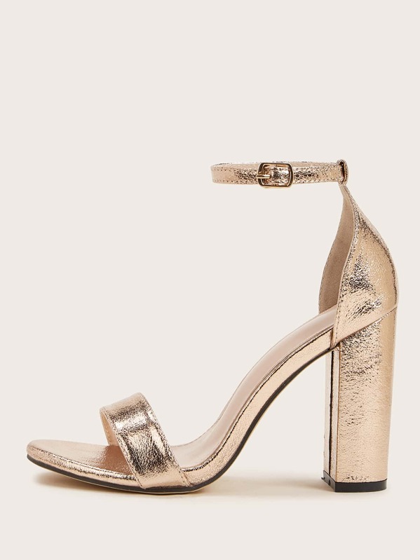 

Ankle Strap Glitter Chunky Heels, Gold