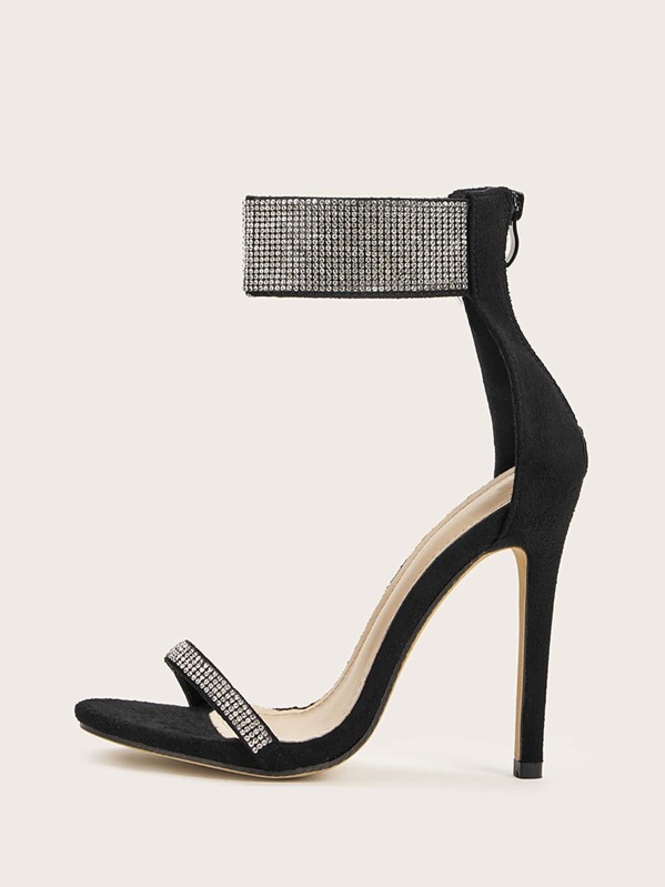 

Rhinestone Decor Ankle Cuff Stiletto Heels, Black