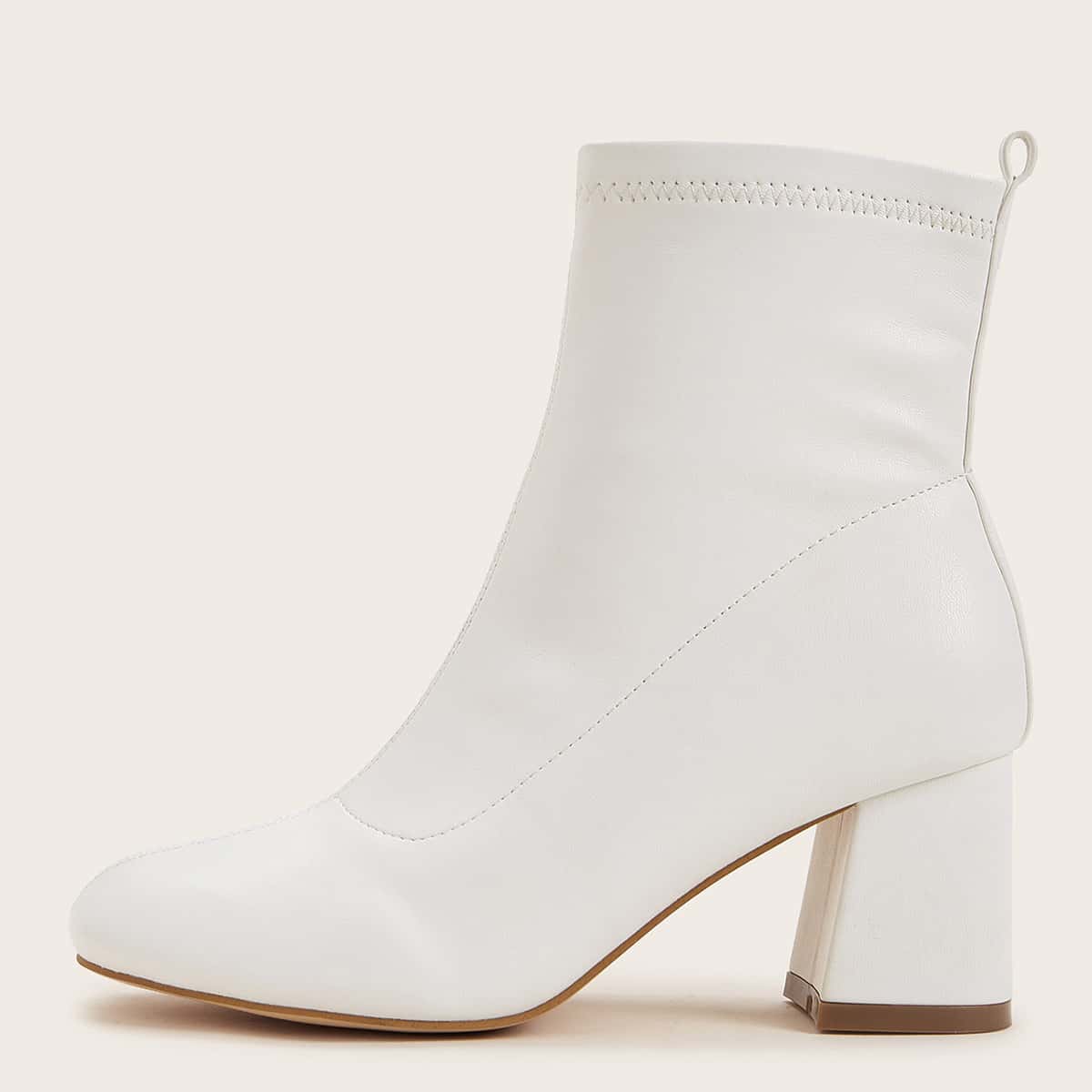 

Stitch Detail Chunky Heeled Ankle Boots, White