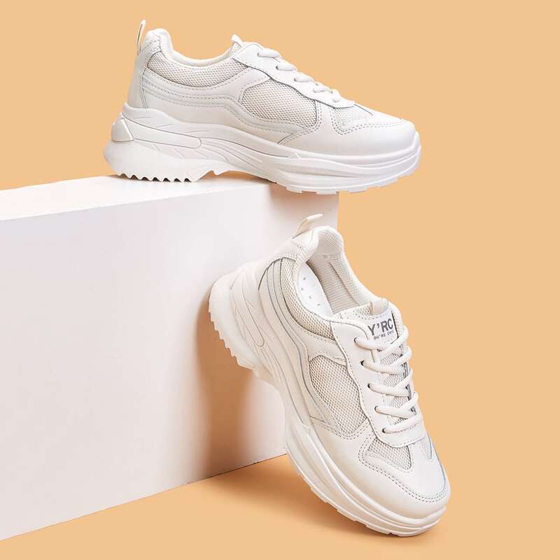 

Letter Graphic Lace-up Front Chunky Sneakers, White