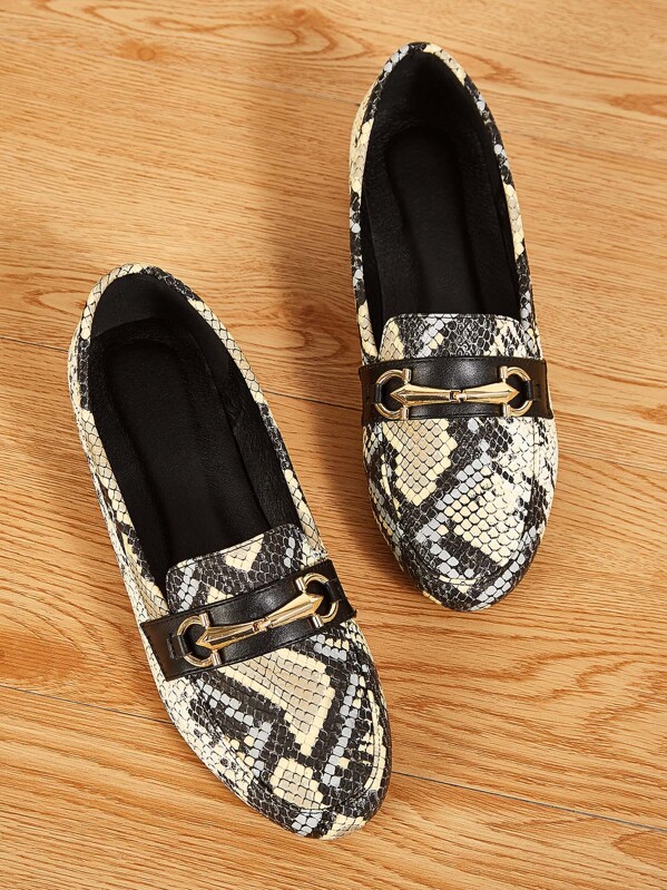 

Metal Decor Snakeskin Flat Loafers, Multicolor