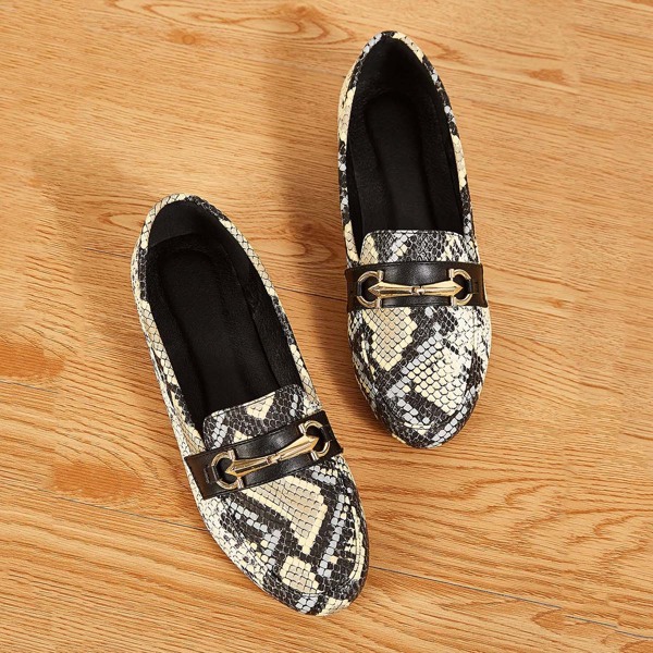 

Metal Decor Snakeskin Flat Loafers, Multicolor