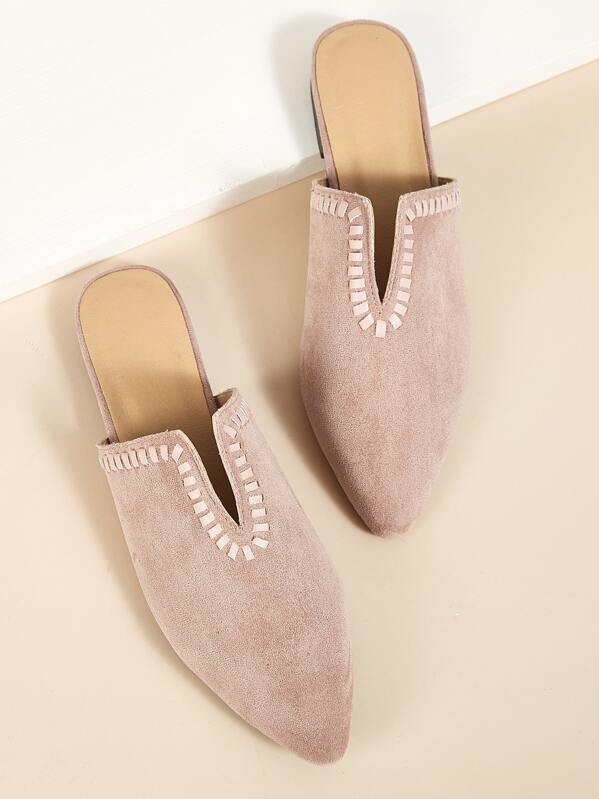 

Point Toe V Cut Flat Mules, Pink
