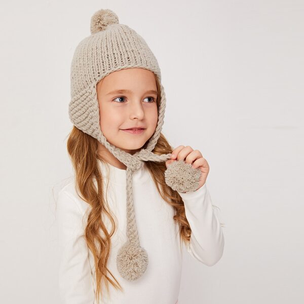 

Toddler Kids Pom Pom Decor Knit Beanie, Beige