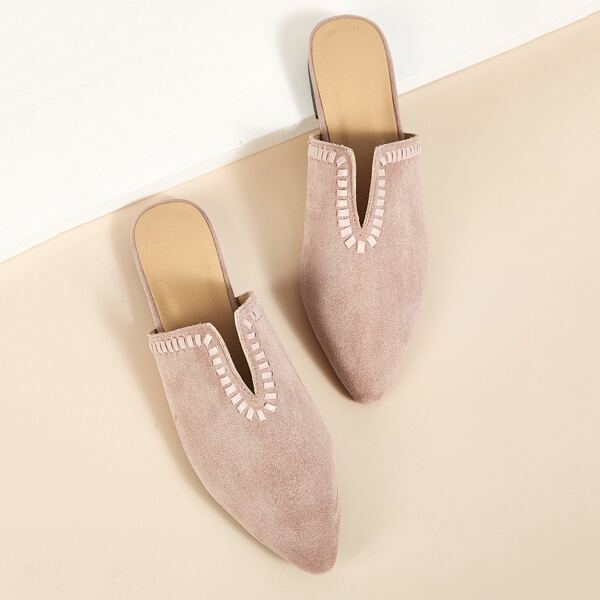 

Point Toe V Cut Flat Mules, Pink