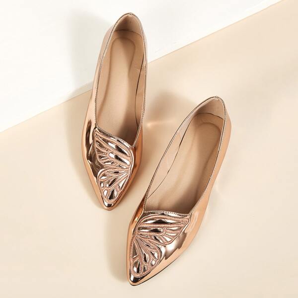 

Metallic Embroidered Butterfly Design Flats, Gold