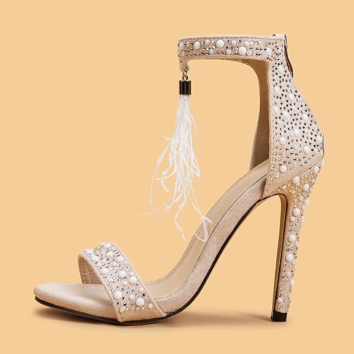

Tassel Front Rhinestone Decor Stiletto Heels, Nude