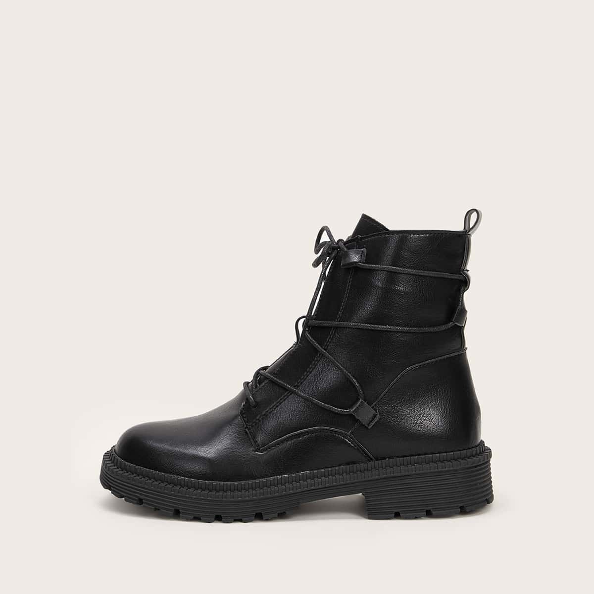 

Lace-up Front Combat Boots, Black