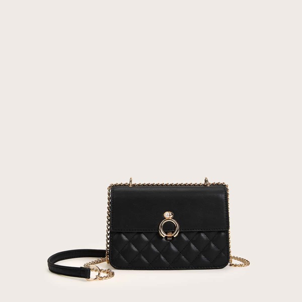

Quilted Flap Chain Crossbody Bag, Black