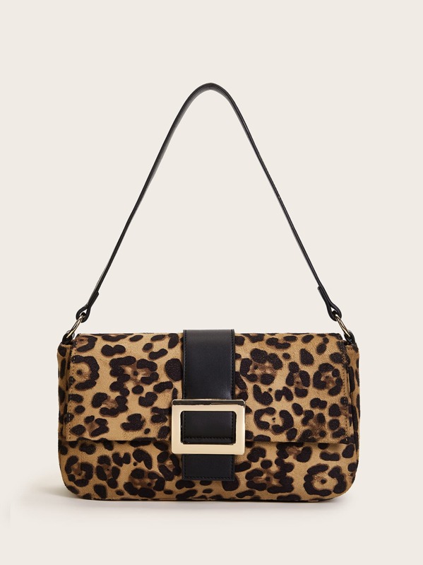 

Leopard Suede Baguette Bag, Brown