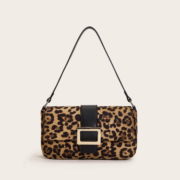 

Leopard Suede Baguette Bag, Brown