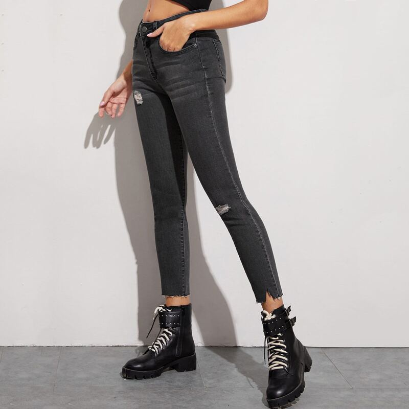 

Ripped Raw Hem Skinny Jean, Grey