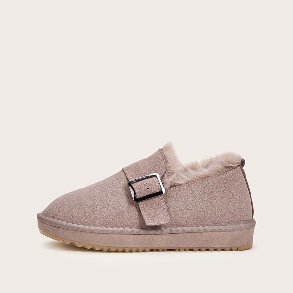 

Buckle Decor Faux Fur Lined Flats, Pink