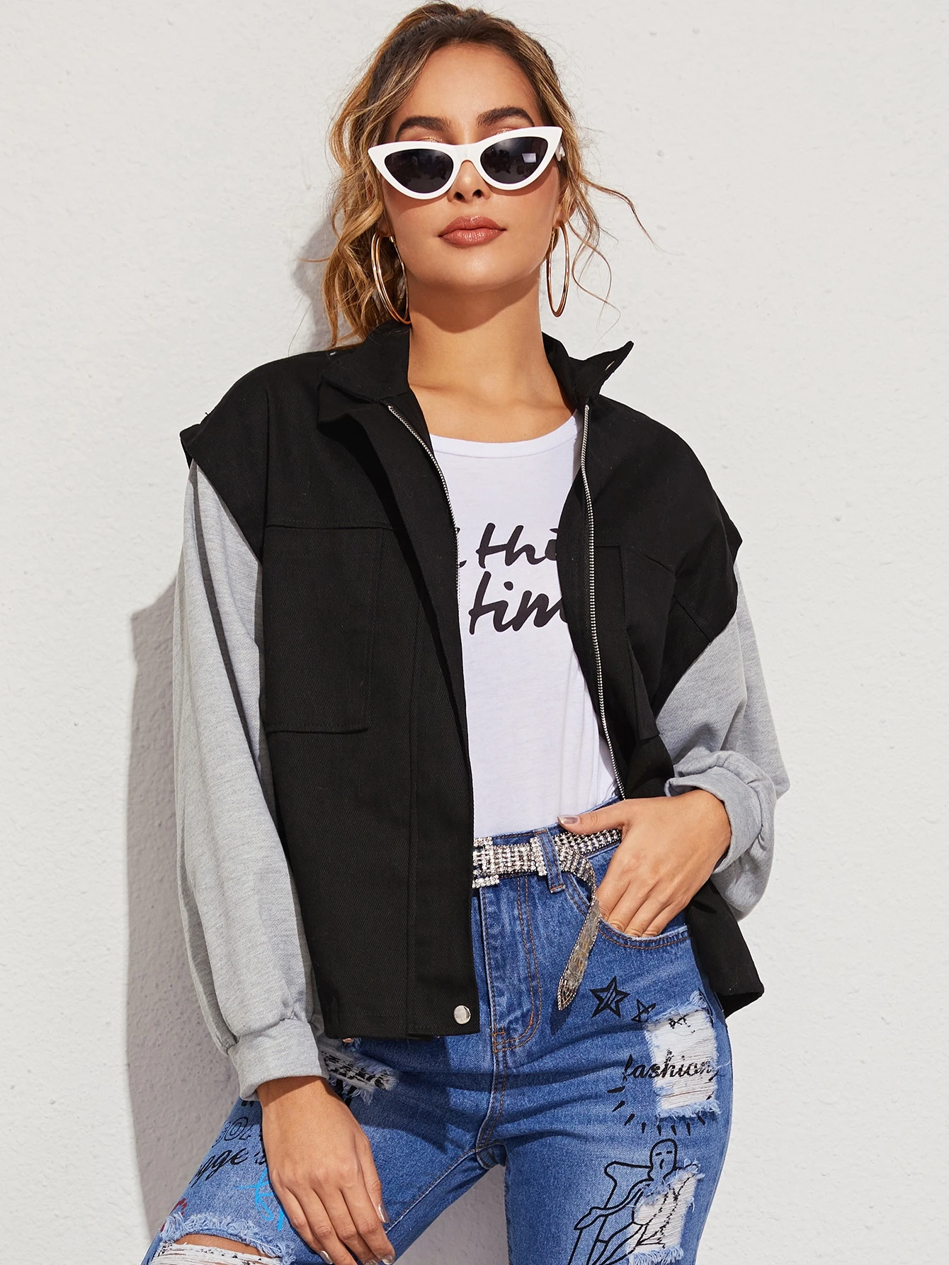 Veste en jean 2 couleurs clearance