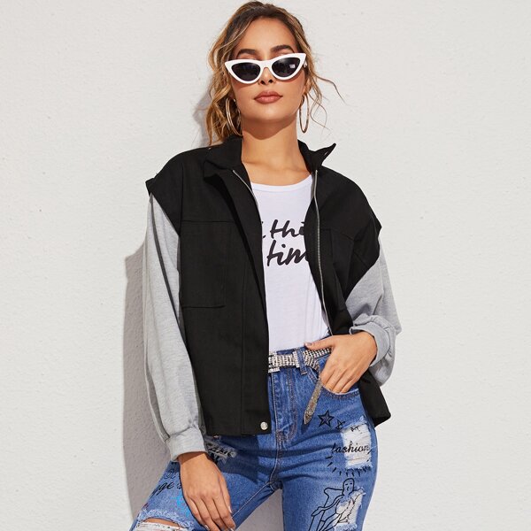 

Colorblock 2 In 1 Denim Jacket, Black